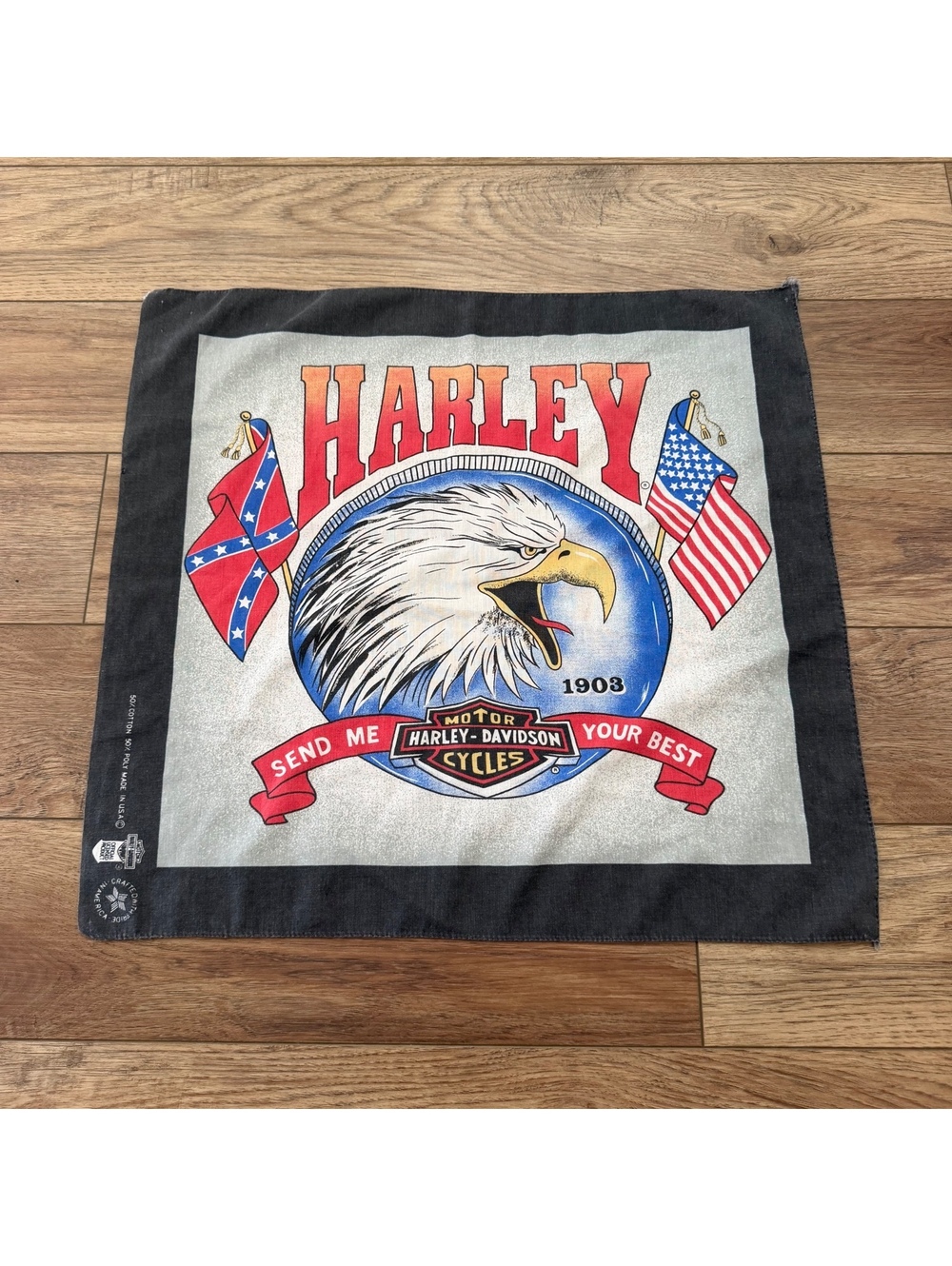 Vtg Harley Davidson Send Me Your Best Eagle Bandana USA